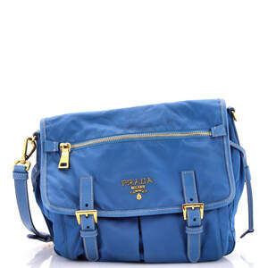 Prada Medium Zip Buckle Messenger Bag Tessuto